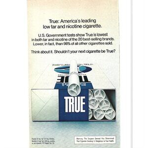 True Low Tar Nicotine Cigarette Advertisement 1970s Vintage Print Ad 9 inch
